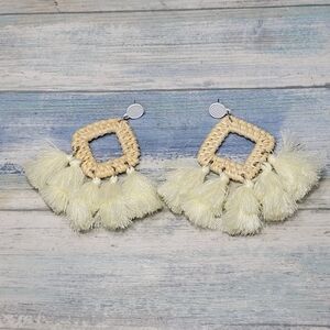 Woven Tassel Earrings - Cream